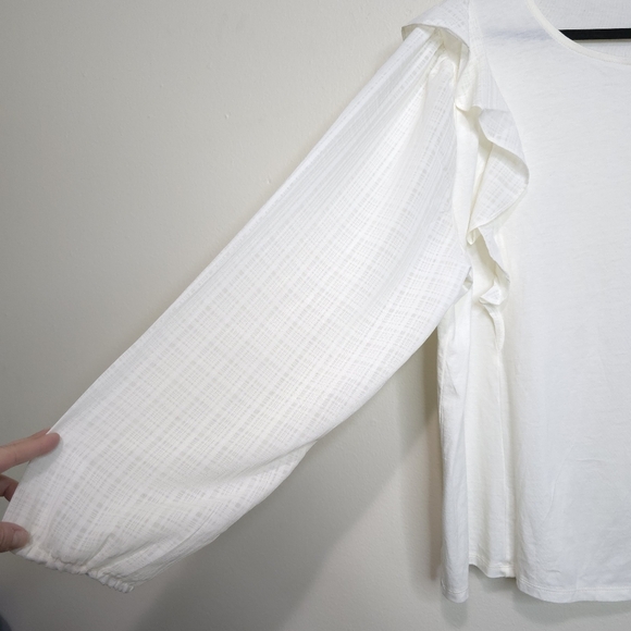NWT J.Crew Ruffle-Shoulder Top NWT 2X Ivory Plaid Jacquard Bubble Sleeves - Picture 5 of 10